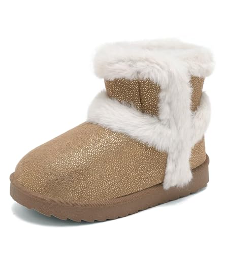 Image of Cubufly Toddler Little Girls Boots Warm Winter Kids Ankle Fur Lined Snow Shoes Non-Slip