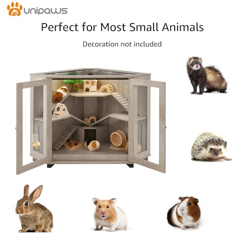 unipaws Chinchillas Cage with Ramp, Rat Cage with House, Hedgehog Cage, Critter Nation Cage for Hamster, Squirrel, Clear Acrylic, Corner Small Animal Cage
