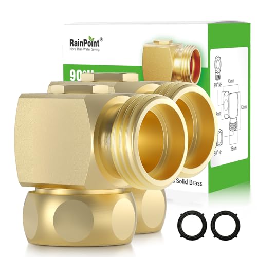 RAINPOINT 90 Degree Hose Elbow-360 Degree Swivel 3/4 GHT Garden Hose Connector/Adapter Solid Brass Water Hose Fittings for RV Outdoor Faucet Spigot Easy Installation(2 Pack)