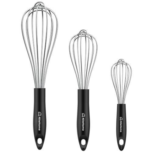NileHome Whisk Set 8" 10" 12" Kitchen Whisk,3-Pack