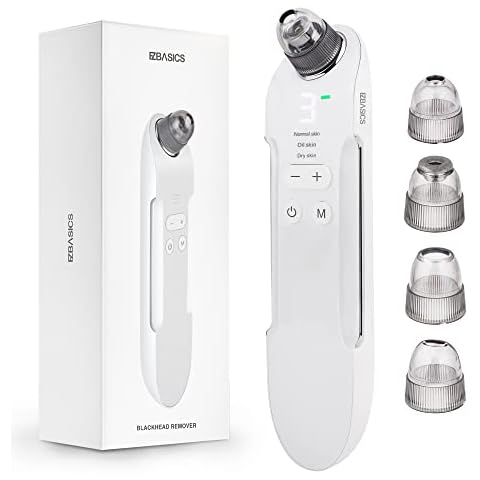 Blackhead Remover Face Pore Vacuum Cleaner EZBASICS Upgraded Blackhead Vacuum Rechargeable White Heads Removal with 3 Adjustable Suction Power Blackhead Extractor Tool with LED Display 2.0 (White) Cover