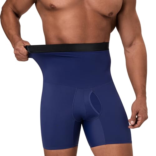 Men's Tummy Control Shorts High Waist Slimming Shapewear Body Shaper Belly Girdle Compression Briefs Navy Blue