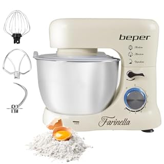 BEPER BP.200 Impastatrice Planetaria professionale 4,5L, Potenza 1000W, 8 Velocità e Funzione Pulse - Frusta, Paraschizzi e Gancio Inclusi, Bianco