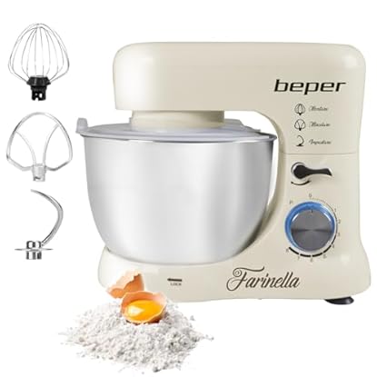 Foto di BEPER BP.200 Impastatrice Planetaria professionale 4,5L, Potenza 1000W, 8 Velocità e Funzione Pulse - Frusta, Paraschizzi e Gancio Inclusi, Bianco
