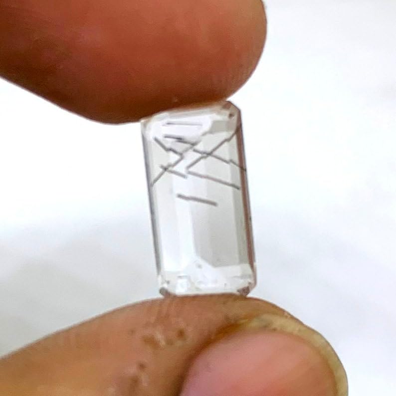 Quartz rutile noir naturel rectangle à facettes 12x6x5mm pour pendentif et bague DIY
