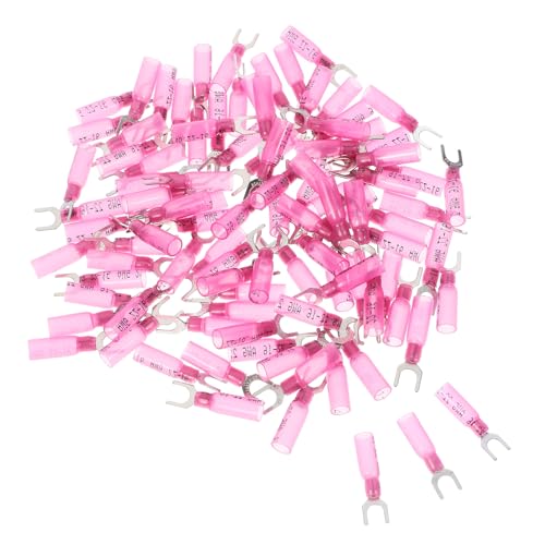 VILLFUL 100pcs Heat Shrink Terminal Wire Connectors Heat Shrink Automotive Wire Connectors Fork Terminal Connectors Electrical Connectors Crimp Connectors Pink Plastic Suite Cable