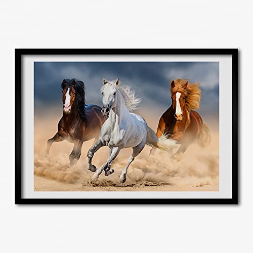 Cadre photo 70x50 cm en bois MDF avec tableau de chevaux dans le désert Tulup