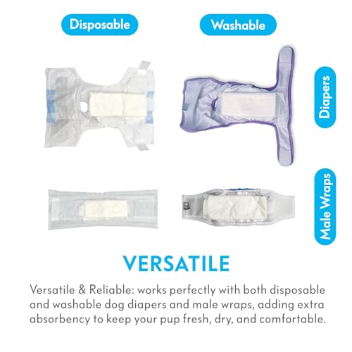 Image of Paw Inspired Disposable Dog Diaper Booster Pads, Inserts for Male & Female Dog Diapers & Belly Bands, Flow-Through Design Adds Absorbency to Extend Diaper Use (30 Count) (Pack of 3)