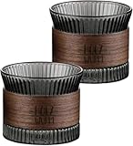 Hengrongshen 2 Stück Espressotassen, Cappuccino Tassen 150 Ml, Kaffeetassen mit Holz Isolierte, Kaffeebecher Ohne Henkel, Espressobecher für Latte, Getränke, Tee, Milch, Cappuccino (Rauchgrau)