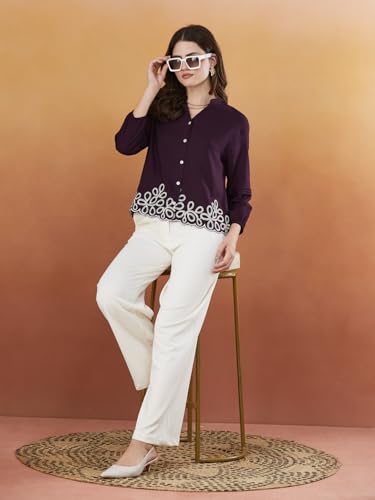 Image of J TURRITOPSIS Women's Rayon Stylish Embroidered Shirt