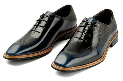 Santimon Men's Genuine Leather Oxford Dress Shoes | Handcrafted Brogue Derby for Business Casual/Wedding/Tuxedo | Formal Shoes with Engraved Detail