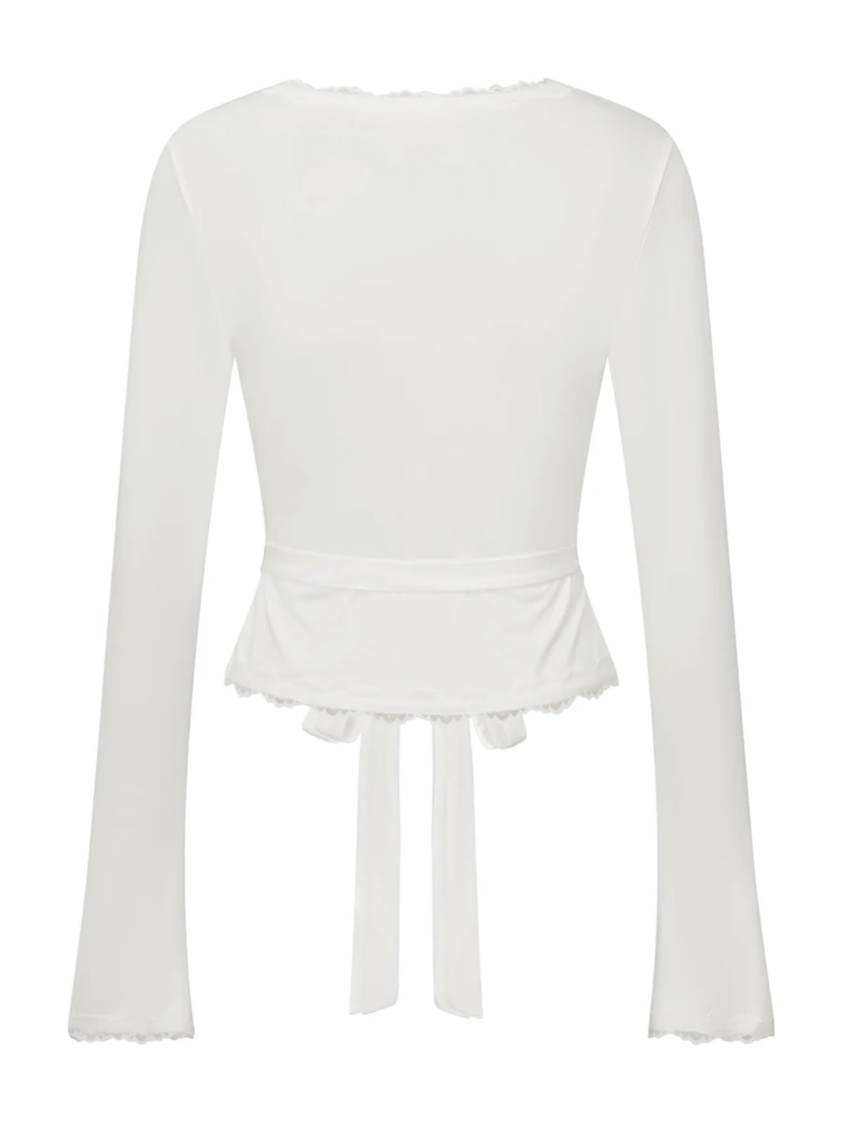 Wickeloberteil Damen Wickeltop mit gekreuzten Bändern for Ballett, Spitzenbesatz, langärmlig, V-Ausschnitt, Yoga-Wickelshirts, schmale Passform, Oberteile mit Bindeband vorne