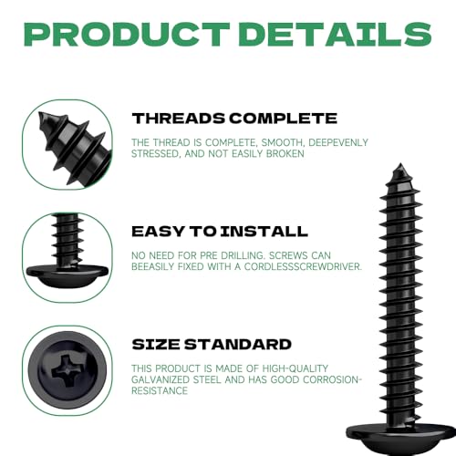 HXJDAM 120Pcs M4.2x38mm Black Self Tapping Screws - Flat, Pan, Wafer Head Screws for Plastic Sheet Metal, Pasterboard, Wood, Aluminum - Image 3