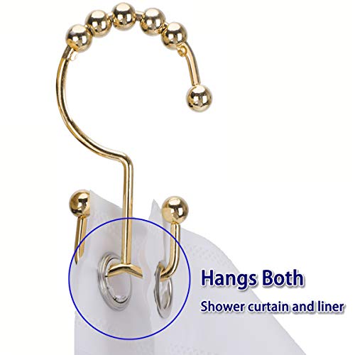 12Pcs Shower Curtain Hooks Rings For Bathroom, Stainless Steel Metal Rust Resistant Balance Sliding Double Hooks Shower Curtain Rings For Shower Curtains, Clothing, Towels, Etc. (Golden) #TOP3