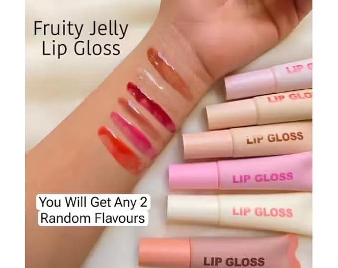 Image of Fruity Jelly Lip Gloss Duo - Pack of 2 | Moisturizing Non-Sticky Gloss with Soft Sponge Applicator | Glossy Hydrating Lip Care | 50ml Each | Random Fruity Flavours for Teens & Girls