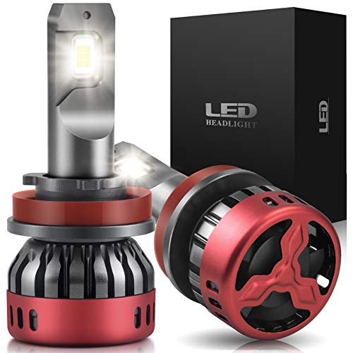 iBune H11 LED Headlight Bulbs, 60W 10000 Lumens Low Beam Super Bright LED Headlights Conversion Kit, 6000K Cool White IP68 Waterproof, Aviation Aluminium Alloy Material, 2 Pack