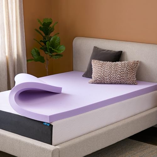 Lucid 3 Inch Lavender Memory Foam Mattress Topper, King Size – Essential Oil Infusion – Deep Plush Feel, Pressure-Relieving Bed Topper – Ventilated and Breathable – CertiPur Certified