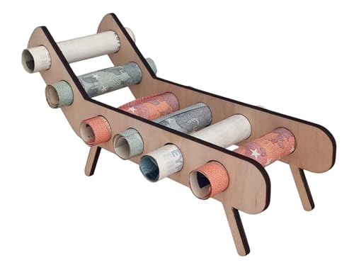 Holz Geldgeschenk Liegestuhl für Urlaubskasse, 16 cm, Dekorativ aus Holz, Geschenkverpackung für Geldscheine