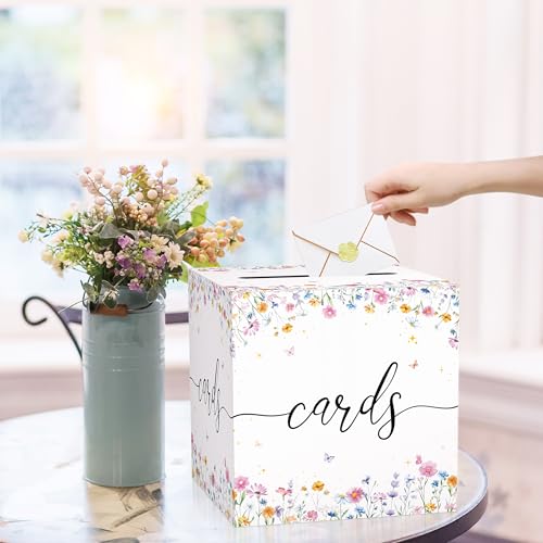 Image of Wildflower Card Box for Wedding, 8.7 inch Floral Card Box for Reception, Graduation, Bridal Shower, Baby Shower, Birthday, Anniversary, Garden Party Decorations