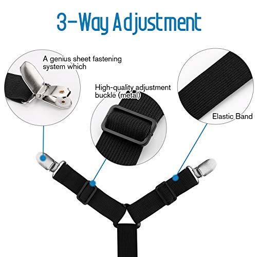 WADEO Verstellbare Elastische Bettlakenspanner Bettlakenklammer, Matratzenklammern mit Langen Spannbändern, für Laken, Spannbettlaken, Matratzenschoner, Schwarz, 2 Stück - Image 8
