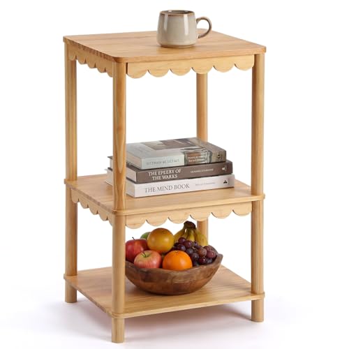 Unittype Scalloped Side Table Small End Table Tall Nightstand Modern Side with 3 Tier...