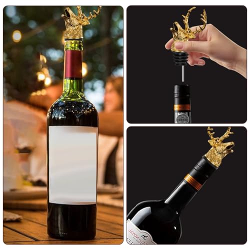 Image of HASTHIP Wine Pourer Red Wine Spout for Wine Bottle Golden Buck Deer Statue Wine Pourer Aerator Universal Wine Bottle Stopper Wine Accessories Gift