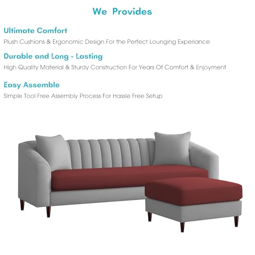 Image of Casaliving Doraldo 4 Seater L Shape Convertible Sofa Set for Living Room, 3 Seater & Ottoman Modular Sectional Couch for Small Space (Maroon Grey Colour) Fabric