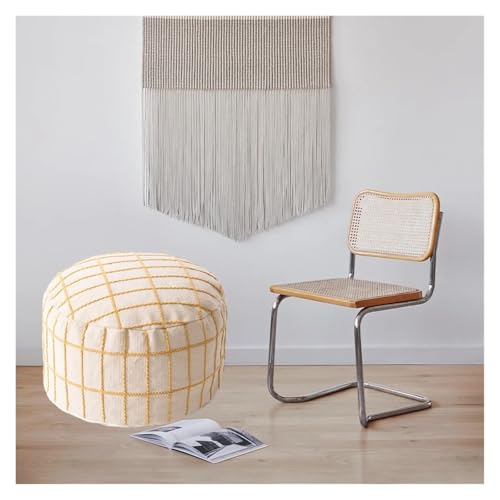Pouf de rangement cube beige en coton lin grand repose-pieds de salon vide