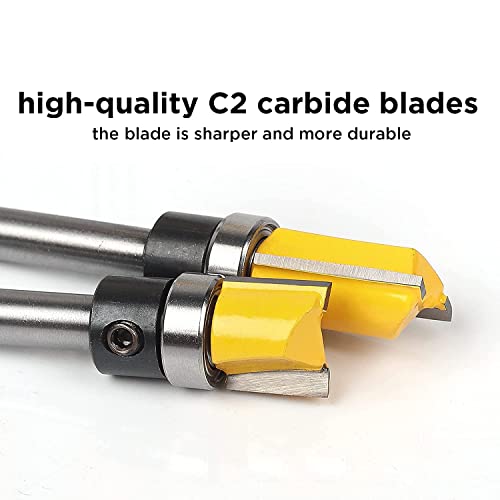 Tooldo Pattern Flush Trim Bit 4 Pcs Router Bits，Top Bearing Flush Trim Bits Set，1/4 Inch Shank ,Cutting Length 1/2", 3/4", 1", 1-1/2" #TOP2