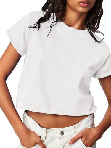 Tankaneo Womens Summer Crop Tops Trendy 2025 Short Sleeve Crewneck Tee Casual Cute Workout Cropped T Shirts Basic Top2