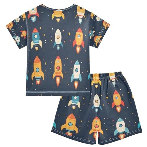 senya Colorful Rocket Cartoon Summer Pajamas Set Short Cotton Sleepwear 2 Piece2
