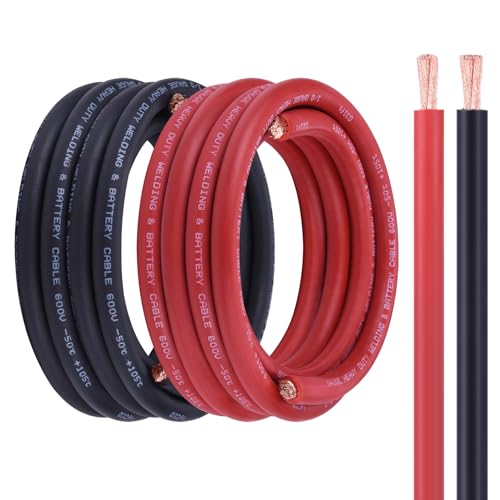 Image of 1 /0 Battery Cable, 20FT Red + 20FT Black 1 /0 Welding Cable, Stranded Oxygen-Free Pure Copper Wire for Automotive, Battery, Solar, Marine and Generator