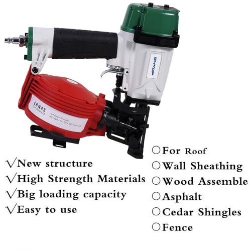 Image of Mexican Style CN45N Roofing Nailer, 15 Degree Roofing Nail Gun, 3 /4-Inch to 1-3 /4-Inch Coil Nails, 120-pcs Load Capacity Coil Nailer
