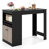 COSTWAY 48" Bar Table with Storage Cabinet & Wine Rack, Home Dining Table, Multifunctional Bistro Table w/Wine Rack, Kitchen Breakfast Table, Ideal for Coffee Shop, Pub, Living Room