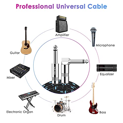 Image of 6FT Instrument Cable 2 Pack - Electric Guitar & Bass Cable with Right Angle 1 /4 Inch Connector - Black & Blue