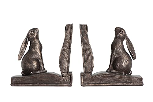 Creative Co-op EC0148 Rustic Rabbit on Book Resin (Set of 2 Pieces) Bookends, Bronze