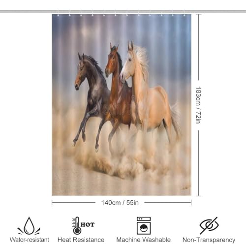Rideau de douche cheval en polyester imperméable 140x183cm pour salle de bain - 4