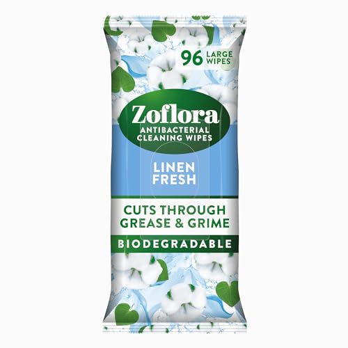 Zoflora Linen Fresh Biodegradable Wipes, Antibacterial Multi-surface Cleaning Wipes Convenient, Quick Cleaning (Pack of 1, 96 Wipes)