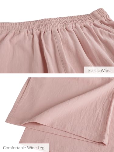 Image of ECUPPER Womens Cotton Cropped Pants Loose Fit Wide Leg Trousers | Casual, Plus Size, Elastic Waist, Capri, 100% Cotton, Slant Pockets, High Rise Waist, Lounge Pants