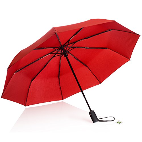 AYL Windproof Travel Umbrella Foldable - with Teflon Coating (Red)