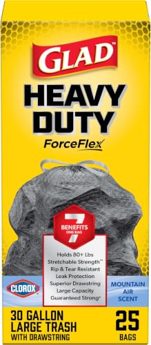 Image of Glad Large 30 Gallon Trash Bags, Clorox Mountain Air Heavy Duty Garbage Bags, Forceflex with Drawstring, 25 Count (Packaging May Vary) (Pack of 6)