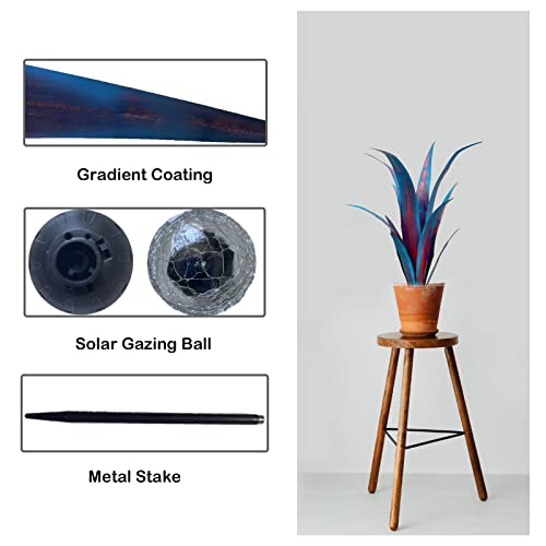 Metal Agave Yard Art, Large Tequila Rustic Sculpture, Metal Agave Plants Outdoor Decor, Agave Metal Plants With Solar Gazing Ball, 7-Colors-Change, Outdoor Garden Lawn Ornaments Yard Stakes (Blue-L) #TOP5