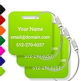 Custom Luggage Tags (3 or 6 Pack) - Personalized Unique Suitcase & Backpack Travel, Durable, Waterproof & Heavy Duty (Lime)