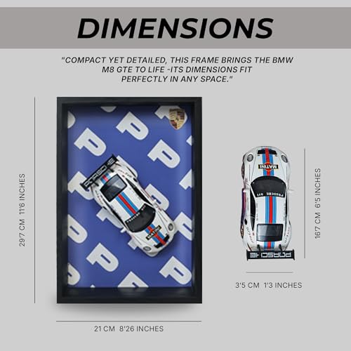 Image of CodersParadise - Porsche GT3 RS 3D Car Frame Wall Art | 1:32 Die-Cast Metal Model Car with Red & Blue Racing Stripes | Wooden Display Frame, Detachable Miniature, Interchangeable Posters, Pull-Back Action, Lights & Opening Doors | Collectible Gift for Cars Lovers