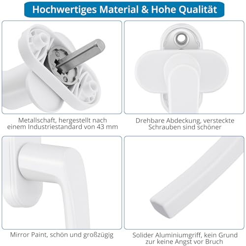 AUTOUTLET Fenstergriff Aluminium, 8 Stück Fenstergriff weiß Fensterschloss Balkontürgriff ohne Schließzylinder, in Stiftlänge 35mm, Türgriffe für Fenster, Terrassentüren und Balkontüren