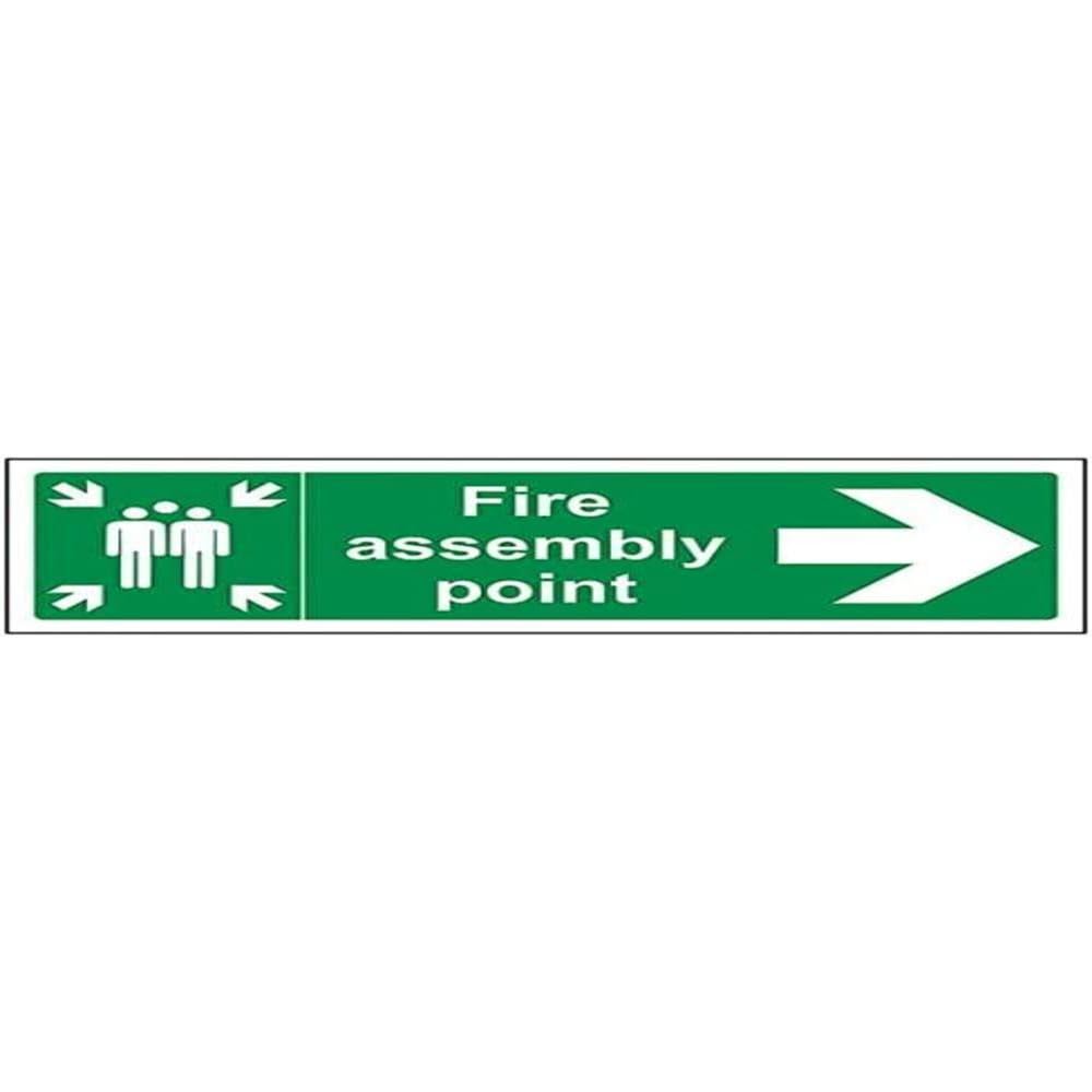 V Safety Eco Friendly Fire Assembly Point - Fire Assembly Point Arrow Right - 300 x 100 mm Safety Sign, Multi, 300x100mm
