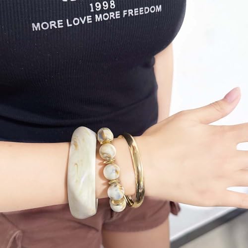 3Pcs Chunky Acrylic Bangles Bracelets for Women Resin Irregular Layer Gold Color Lightweight Beach Jewelry4