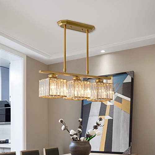 RSDELAPLUIE Hanglamp Hangende Plafondlamp Modernisme Vierkant Helder Gefacetteerd Kristalglas 3 Lichten E26 Verlichting voor Eetkamer Woonkamer Slaapkamer Hotel Restaurant, Kleur: Goud photo 2