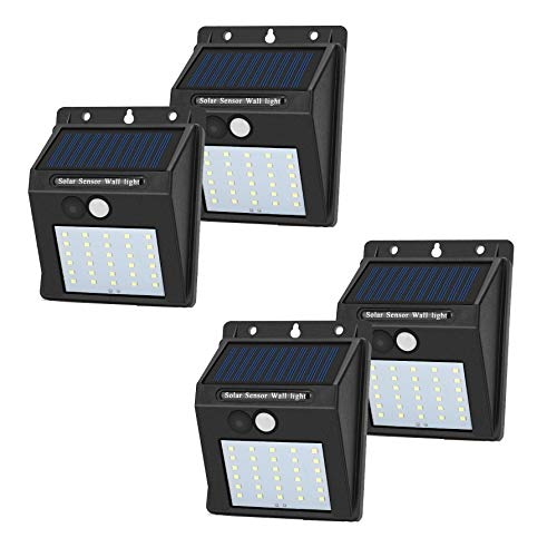 JHBOX Solar Motion Sensor Light Outdoor 30 LED 4 Pack, Luces Led Con Sensor De Movimiento para Exteriores, Solar Sconce Lights Outdoor, Wall Gutter Lights Solar Powered Outside for Home Safety