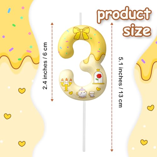 Image of Yellow Cartoon Birthday Candles, Number 3 Candle Yellow Themed Birthday Party Supplies, 2.4 inch Birthday Candles for Cake Topper Party Decorations, Birthday Decorations for Boys Girls (Number 3)